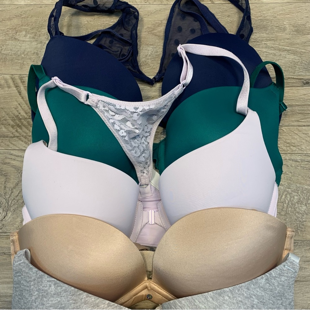 Victoria Secret PINK Bundle 5 T Shirt Variety Bras Wear Everywhere Push Up - Picture 2 of 13